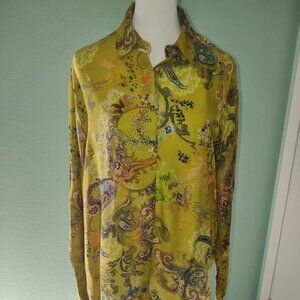 Johnny Was Gold Floral Collared Blouse. Size S